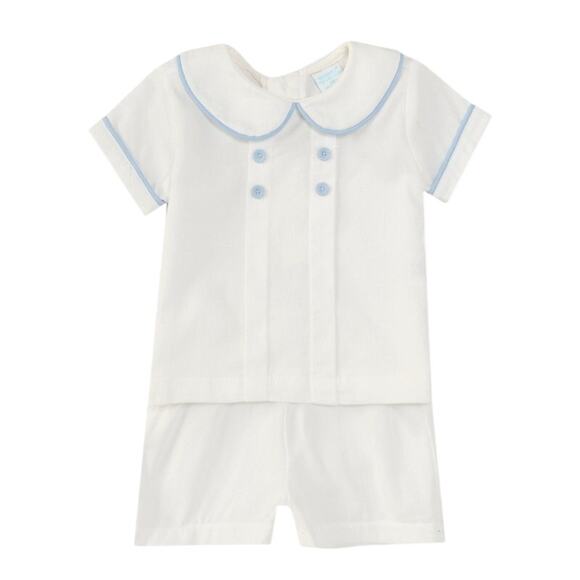 Edgehill Collection Peter Pan Collar Shirt Shorts 2pc Set Boys Sz 18 Mos Blue - Picture 1 of 5